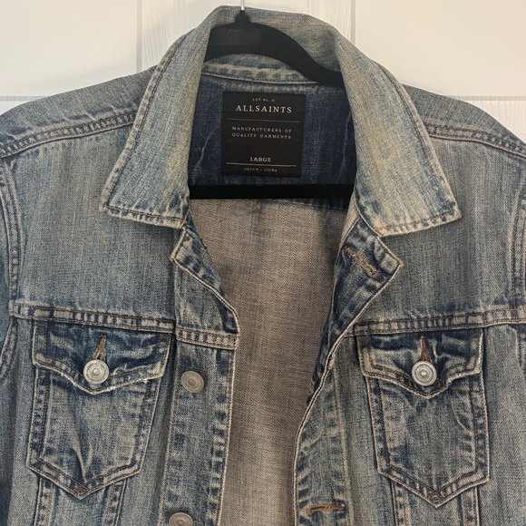 AllSaints Men’s Faded Blue Jean Jacket, Large - Picture 3 of 5